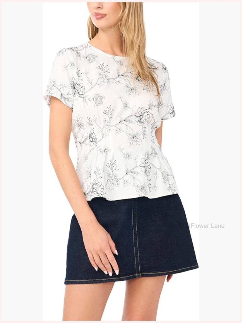 Short Sleeve Pleated Waist Linen Top Blouse Square Neck